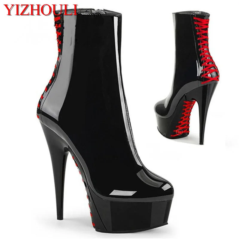 15cm heels, stilettos for pole dancing dinner, cross straps for sole decoration, ankle boots for parties
