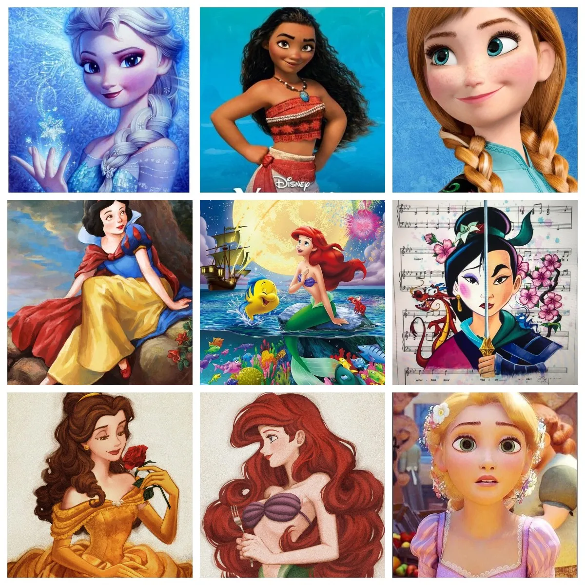 

Aladdin Princess Jasmine Disney Cartoon Diamond Painting Cross Stitch Kits Embroidery Full Round Drill Mosaic Resin Home Decor