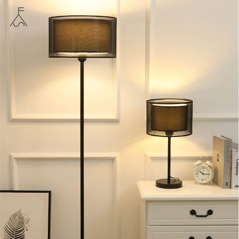 

Nordic Floor Standing Lamps for Bedroom Lights Modern Floor Lamp Double-layer Fabric Lampshade Home Deco Tall Lamp Floor E27 LED