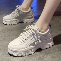 2021 white platform sneakers women shoes casual lace up thick sole shoes woman beige chunky sneakers leather vulcanize shoes