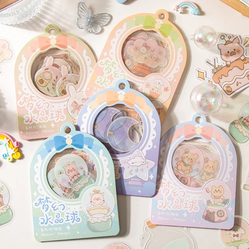 

30 шт./милый медведь кролик животные хрустальный шар декоративная наклейка DIY Пуля дневник тетрадь японская кавайная фотография