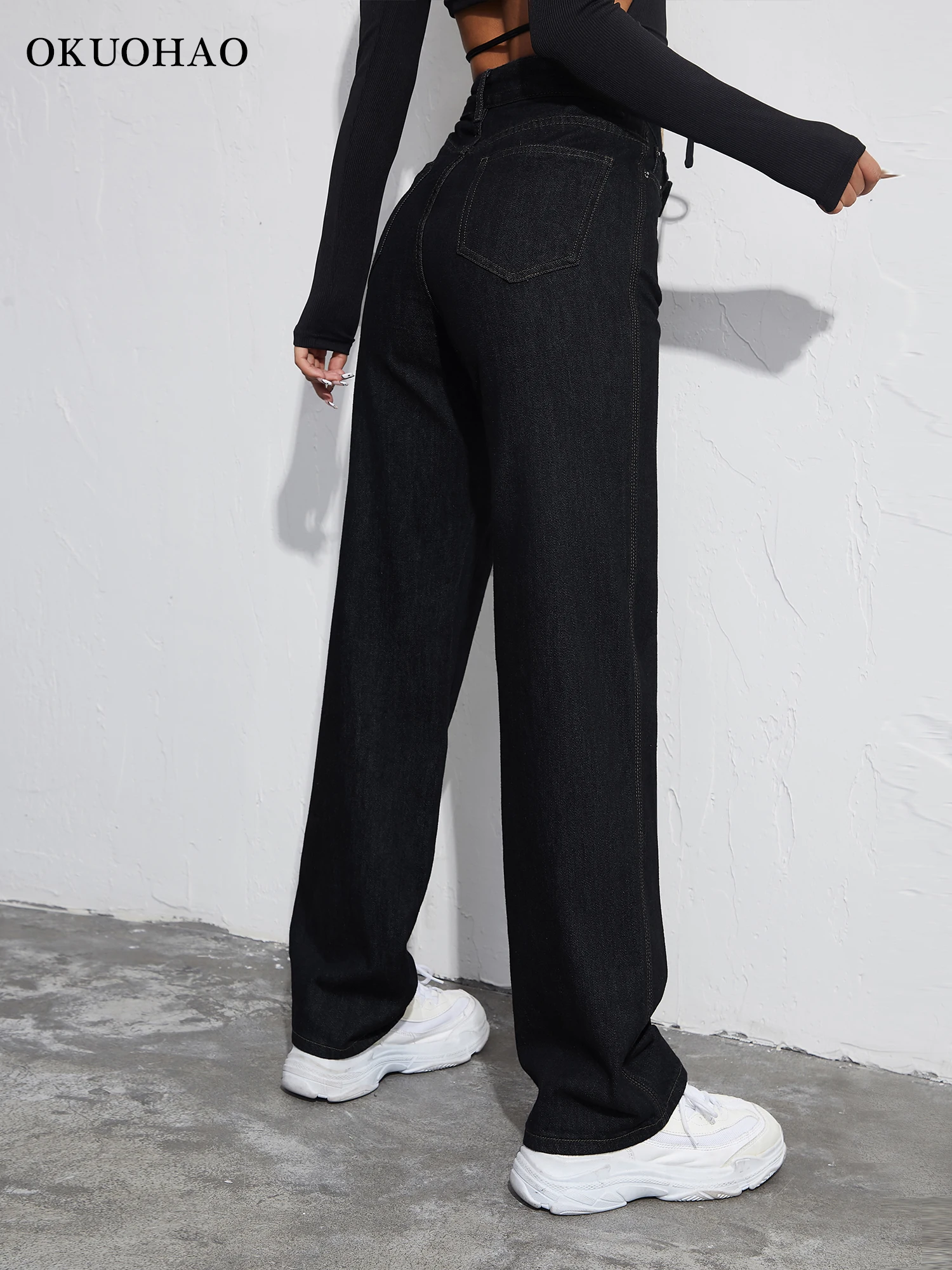 Classic Straight Jeans Women Blue Baggy Denim Pants High Waist Slim Wide Leg Trousers Female Clothing Wash Fashion Jeans Pants