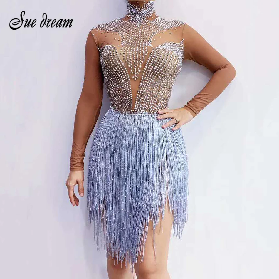 Новинка 2020 женское мини платье с длинным рукавом и воротником хомутом Сетчатое