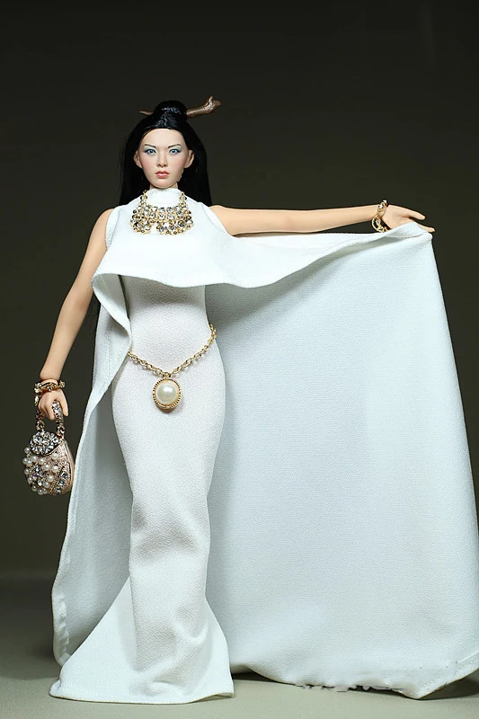 

1:6 Scale White Dress Model DIY Handbag Necklace for 12 inches Action Figures Collections