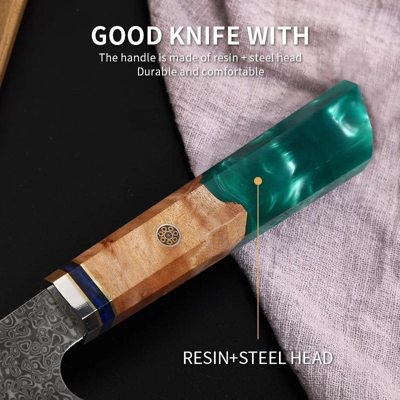 Нож шеф-повара из дамасской стали 67 слоев с ручкой стабилизированной древесины |