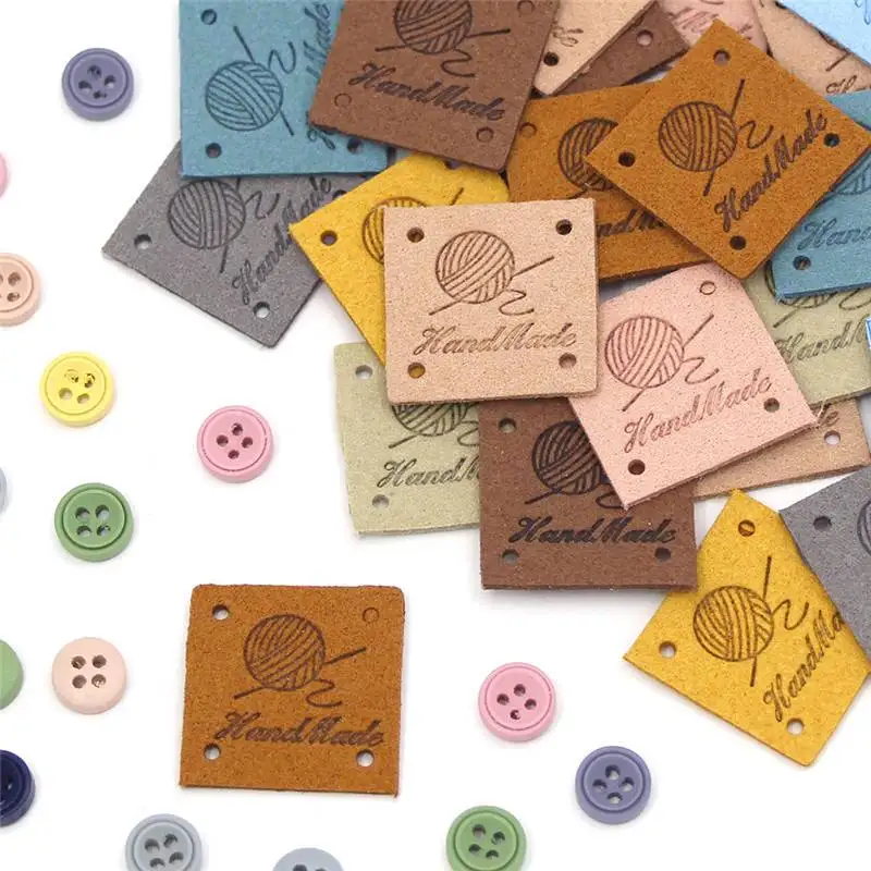 Sewing Accessories 20Pcs Square Labels Hand Made Tags For Clothing PU Leather DIY Knitting Hats Handmade Gift Decor | Дом и сад