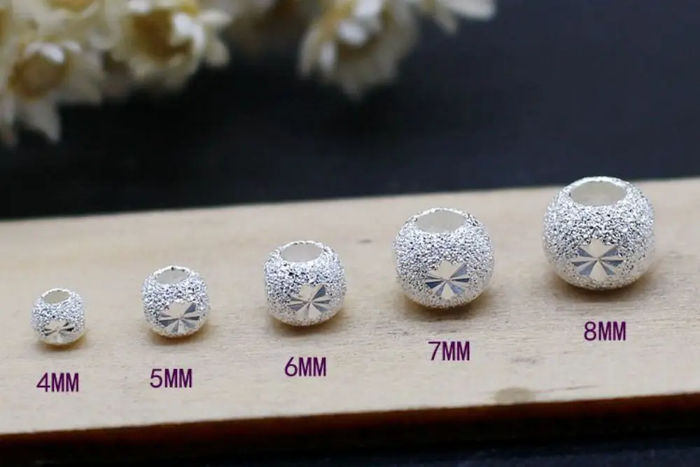 

Pure 990 Fine Silver Pendant 4-8mmW Small Shining Pattern Round Beads DIY Bracelet/Neckalce Accessorys Each