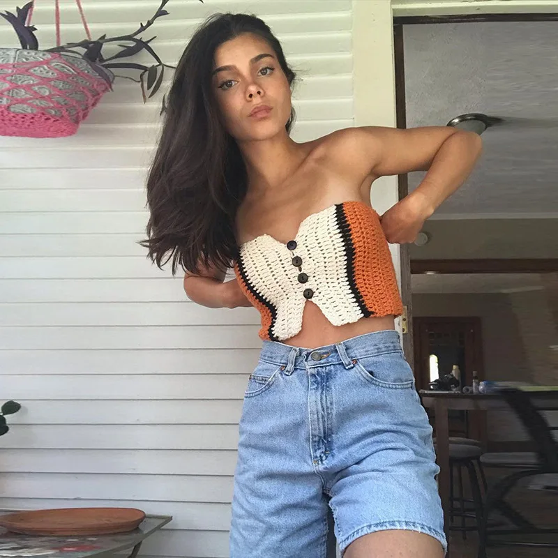 

Женский трикотажный топ без рукавов, летний топ на бретельках с пэчворком, 2022