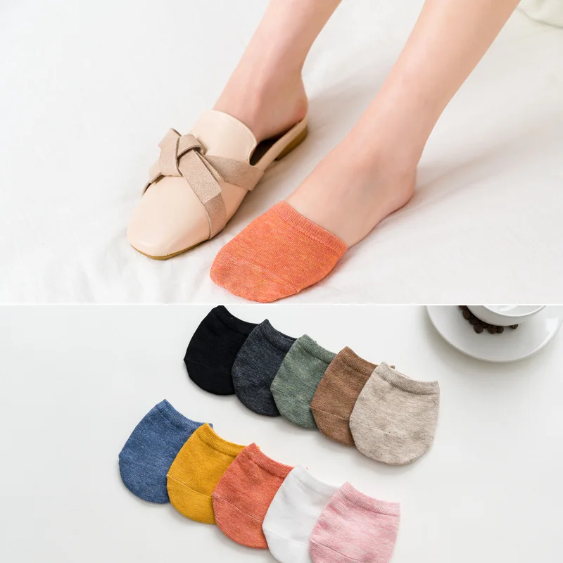 Forefoot Socks Woman Summer Solid Color Candy Female Half Foot Toe Cover Half Socks Heels Invisible Cotton Breathable Socks