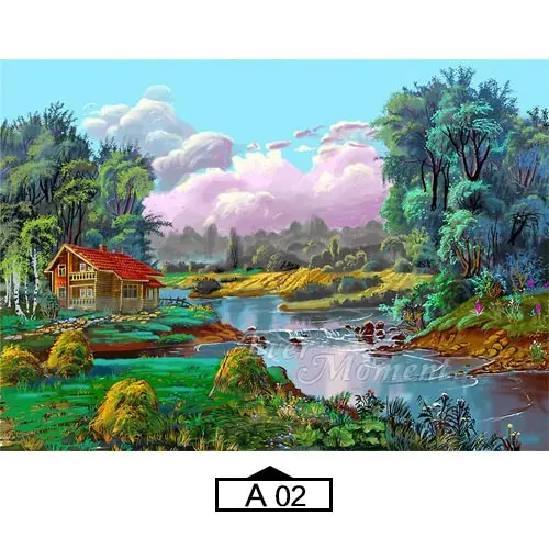 A02 Алмазная картина Ever Moment, пейзаж, дом, река, Полная площадь, стразы, 5D, сделай сам, алмазная вышивка ASF1807 - Цвет: A02