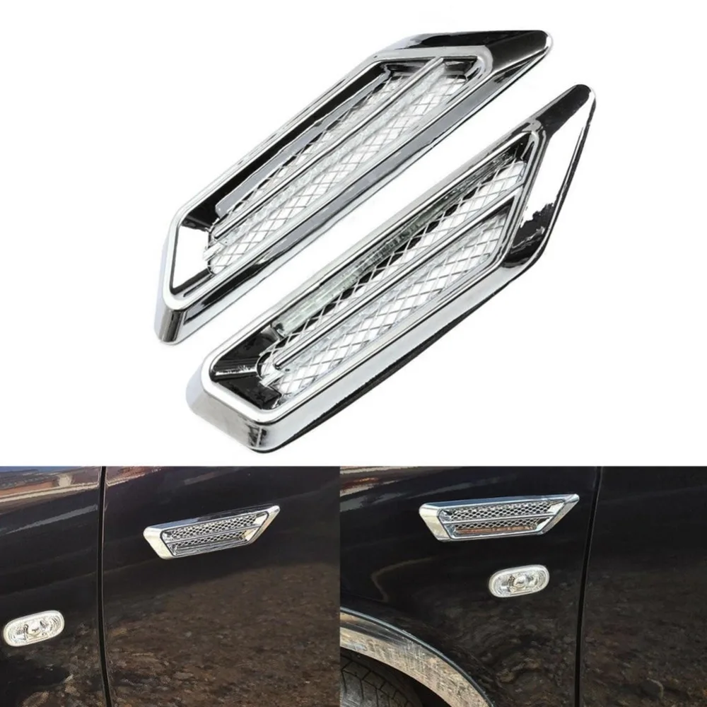 

2pcs ABS Plastic Car Sticker Side Air Flow Vent Fender Hole Cover Intake Grille Duct Decoration Silver Car Decor Stickes