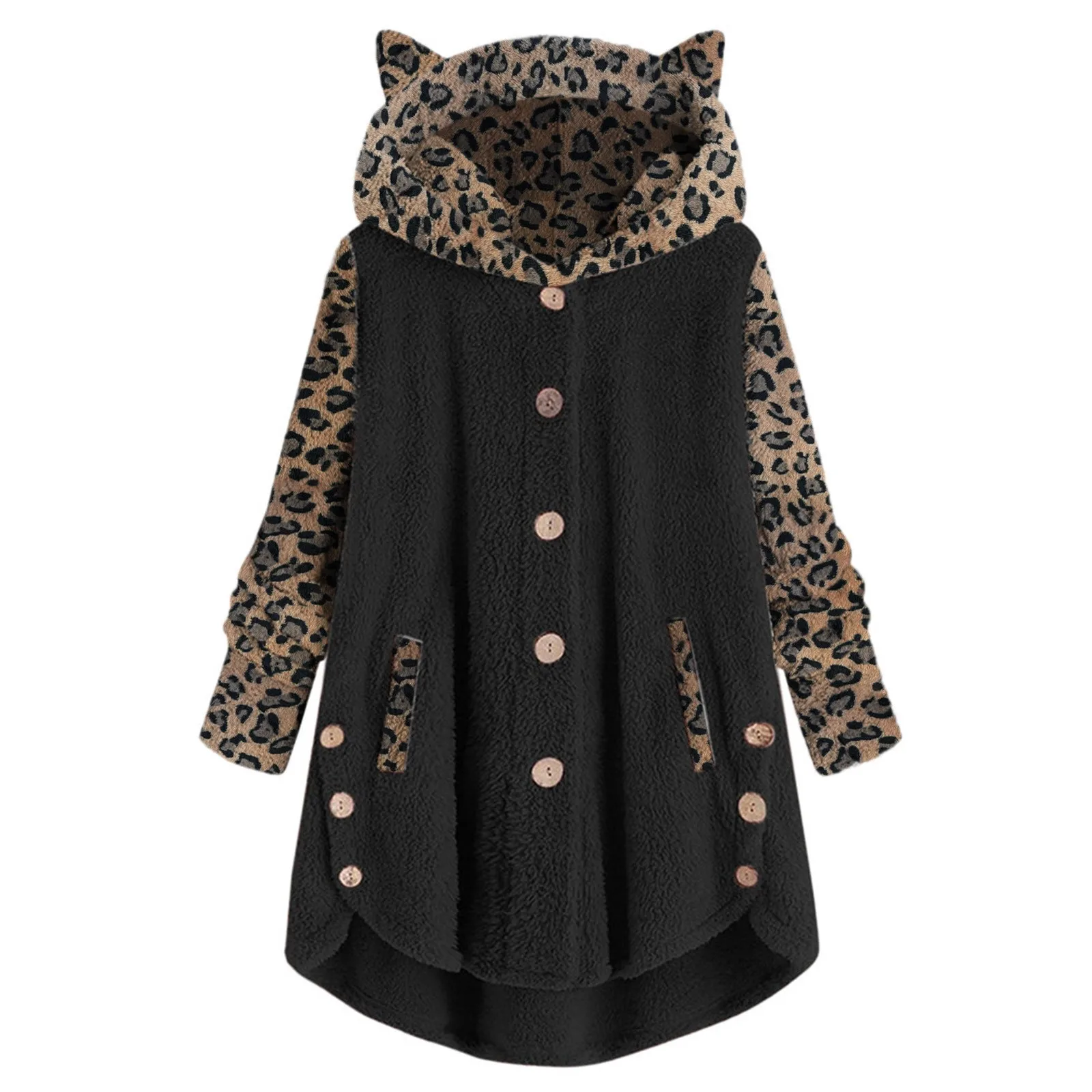 

Женская плюшевая куртка на пуговицах, с длинным рукавом и капюшоном