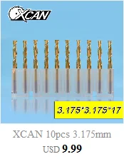 XCAN 10 шт. 0,8-3,175 мм с титановым покрытием 2 флейты плоская Концевая фреза 3,175 мм хвостовик ЧПУ фреза Карбид Концевая фреза