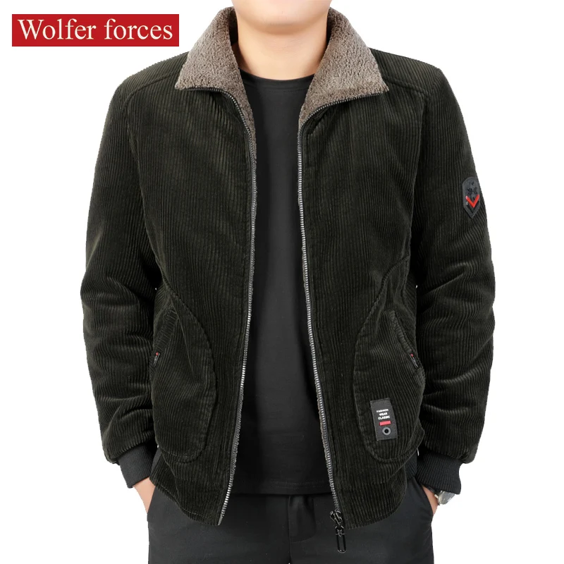 

Winter coat men's Plush padded jacket loose large striped cotton padded jacket casual corduroy Lapel cold jacket