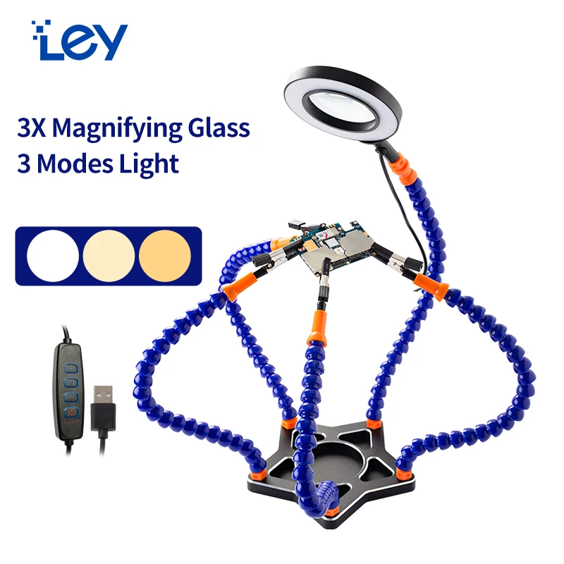

Helping Third Hand for Soldering Stand Clamp Magnifying Glass with Light Hands Free Repair PCB Magnifier Lamp Desk Welding Loupe