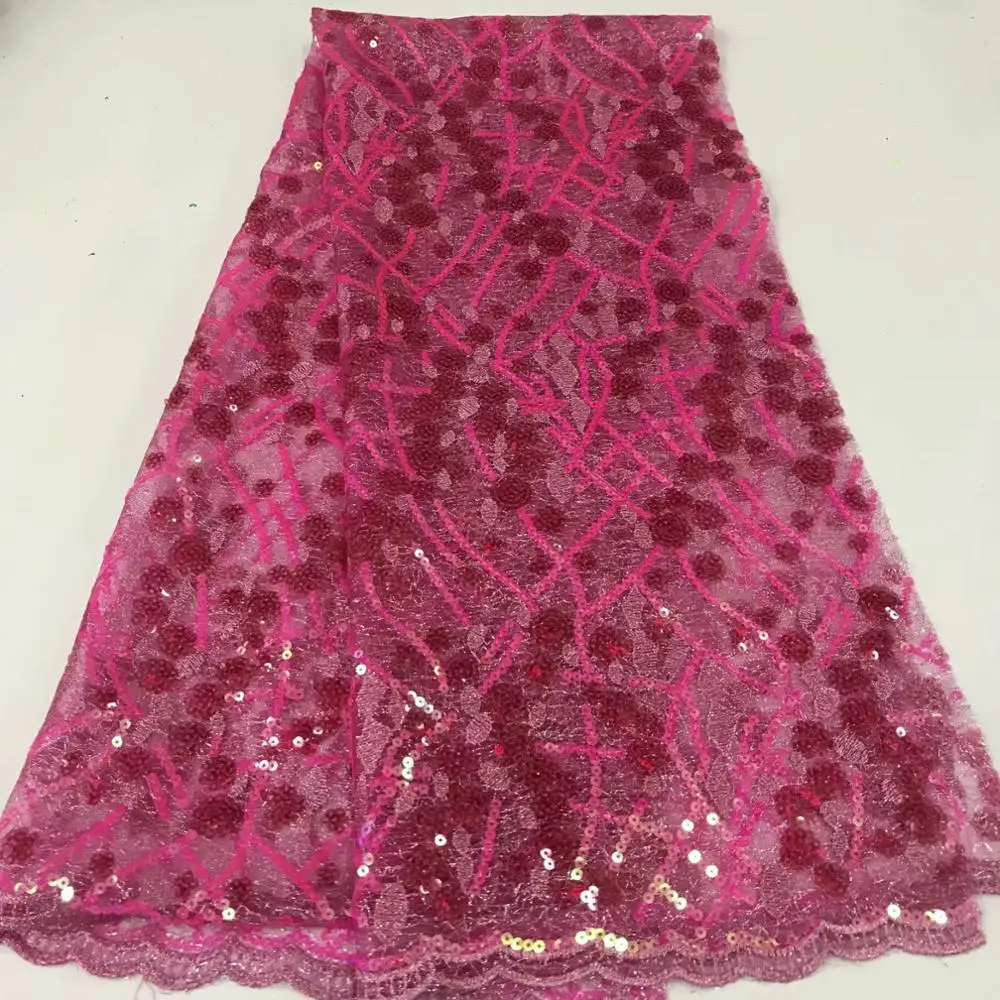 Красивый мэй красный цвет клееная ткань с блестящим кружевом и блестками для