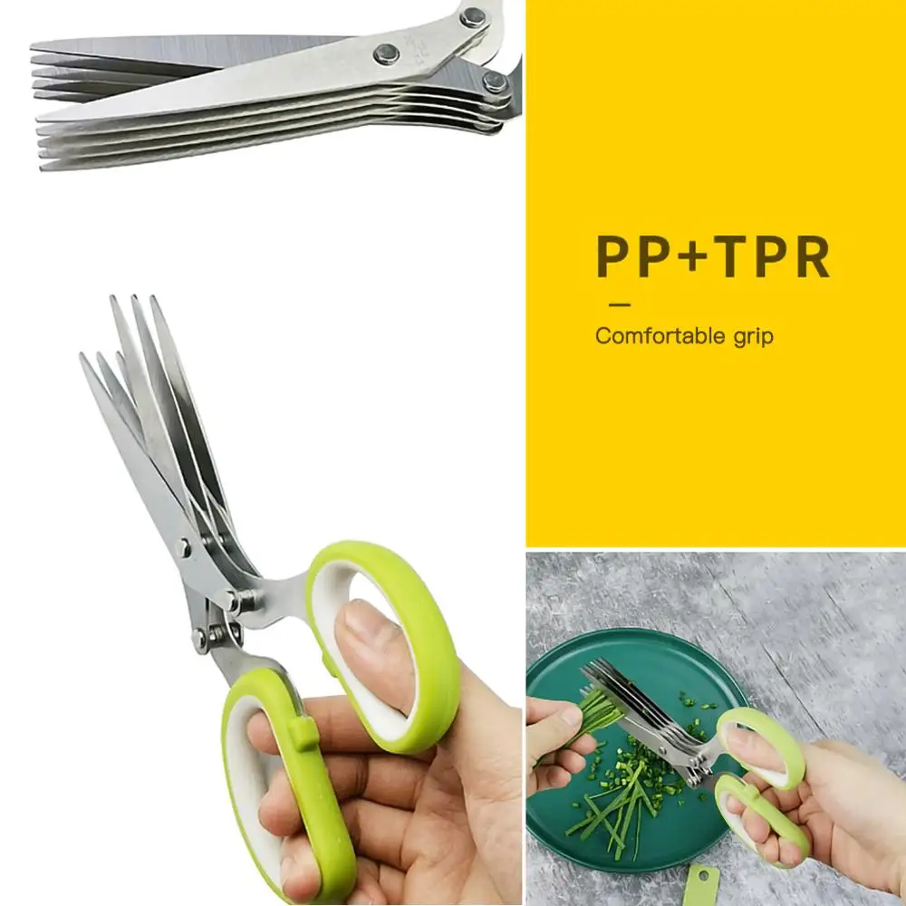 Multi-layer Green Onion Vegetable Scissors Five-layer Office Paper Shredding Kitchen | Дом и сад