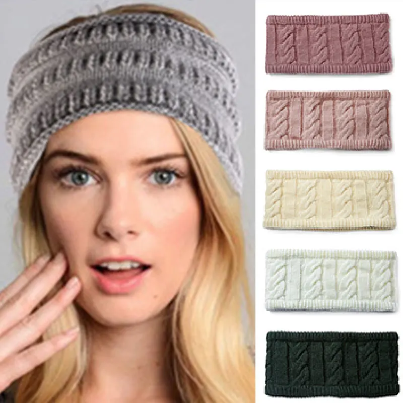 

Woolen Headband Wide Knitting Head Wrap Ear Warmer Elastic Hair Bands Plus Twist Crochet headband Velvet Thicken Hair Accessorie