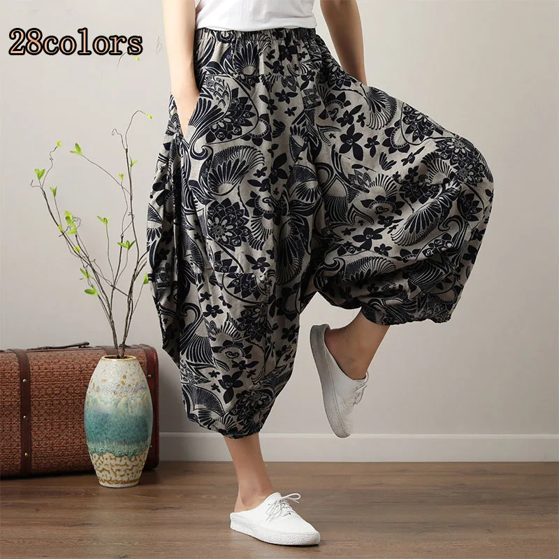 

Женские Мешковатые шаровары в стиле хип-хоп, хлопковые и льняные свободные пляжные брюки с принтом Аладдина, 28 цветов, брюки для йоги в стиле...