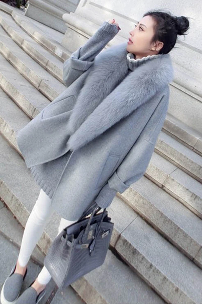 2019 кардиган с воротником из натурального Лисьего меха кашемировое пальто осенне