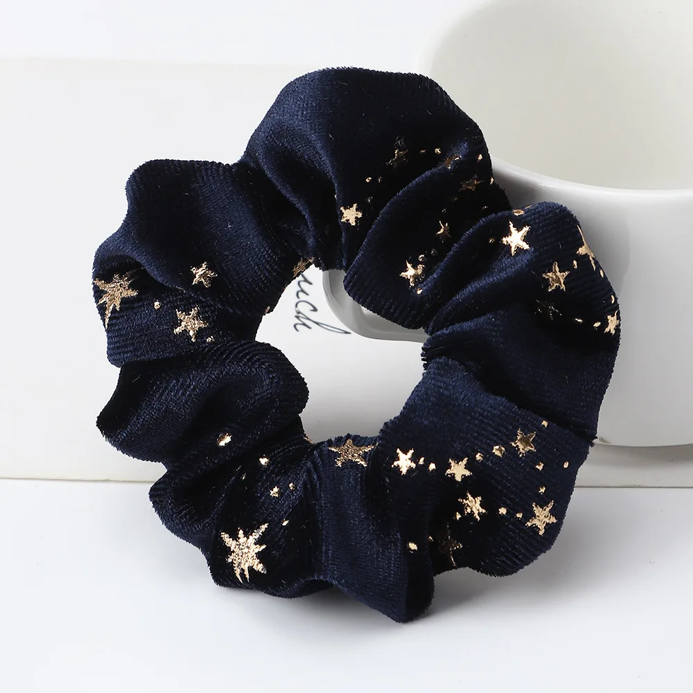 

Women Girls Vintage Soft Velvet Scrunchy Star Gilding Print Hair Tie Simple Elastic Hair Rope Headband Elegant Hair Accessories