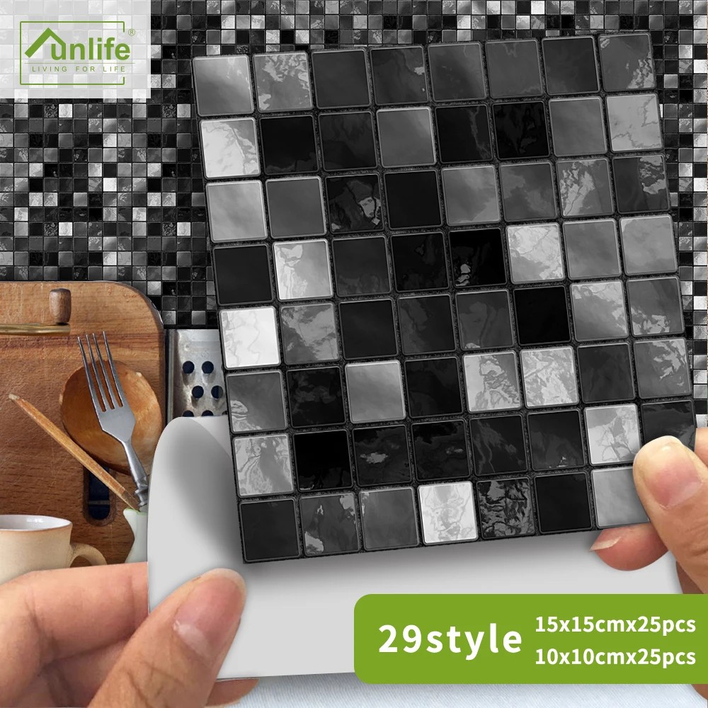 Funlife®Черная мозаика серая Марокканская ретро декоративная самоклеящаяся