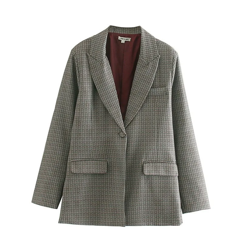 Женский клетчатый Повседневный модный приталенный костюм с длинными рукавами и