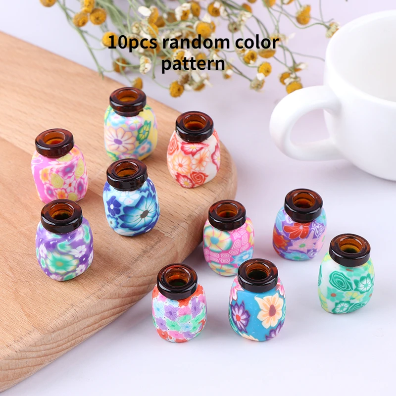 

10Pcs 2ml Miniatures 1:12 Colorful Pot DIY Handmade Dollhouse Kitchen Deco Flower Vase Random Style