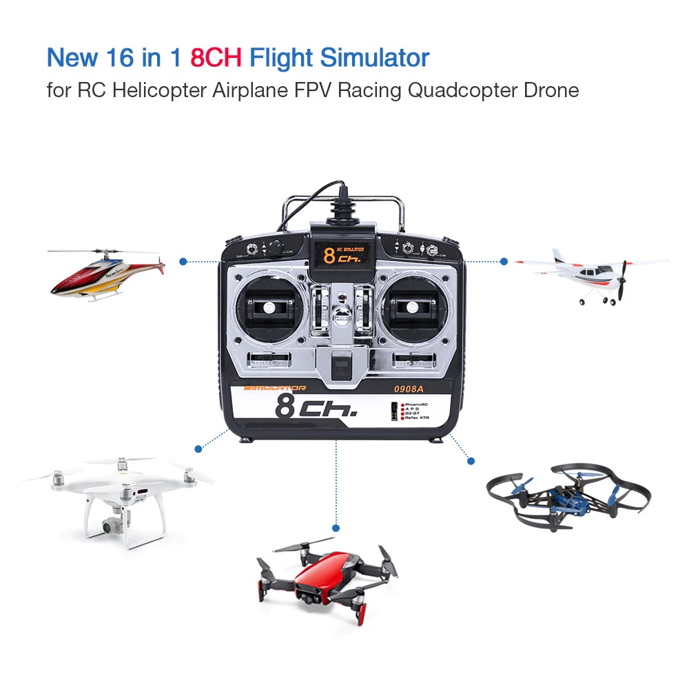 ZILUAC 8CH RC Flight Simulator Support Real G7 Phoenix 5.0 XTR Remote Control Helicopter Fixed-wing Drone (Model2)