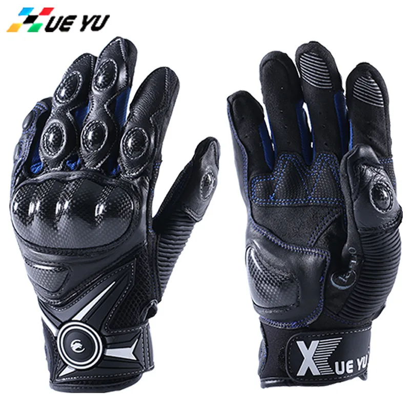 M12 Blue XUEYU мотоциклетные перчатки мужские кожаные Guantes Мотокросс Guantes Moto Loves внедорожный мотоцикл полный палец Сенсорный экран перчатки - Цвет: M12 Blue