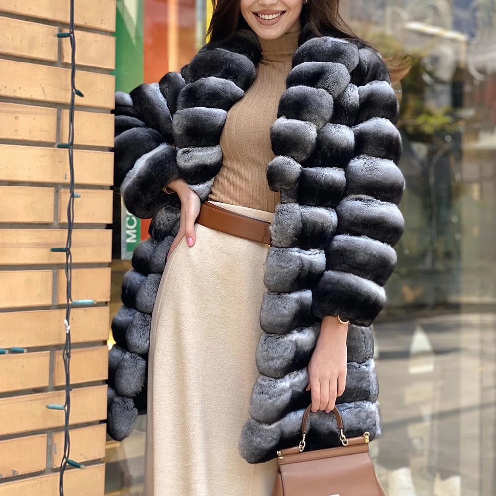 2021 натуральные меховые пальто из кролика Рекс женское длинное меховое