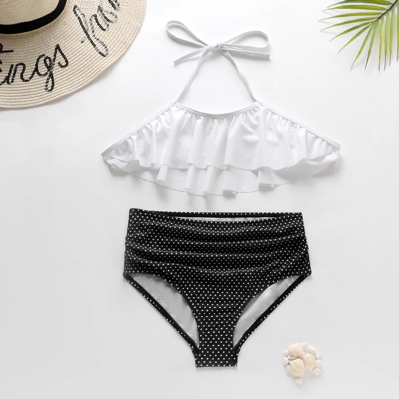 

Детский раздельный купальник, с принтом в белый горошек, с бретелькой через шею, для девочек-подростков, купальный костюм, От 6 до 14 лет