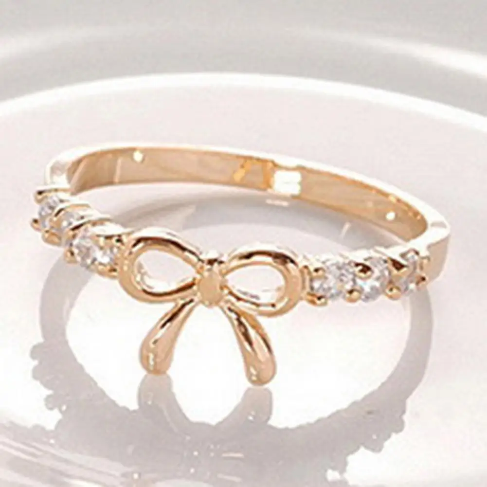 

80% Hot Sale Fashion Women Ring Simple Classic Elegant Rhinestone Engagement Rings Bowknot Band Wedding Bridal Finger Ring