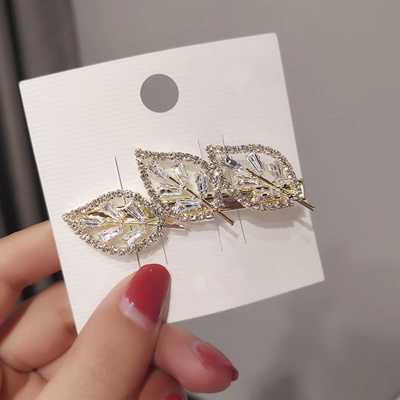 

Spring and Summer New Ladies Hair Pins Retro Style Leaf Shape Stitching Zircon Ladies Hairpin Headdress