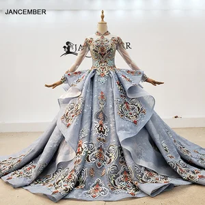 HTL1791 элегантное красивое вечернее платье с цветными кристаллами 2020 аппликации с длинным рукавом с высоким горлом Бальные платья