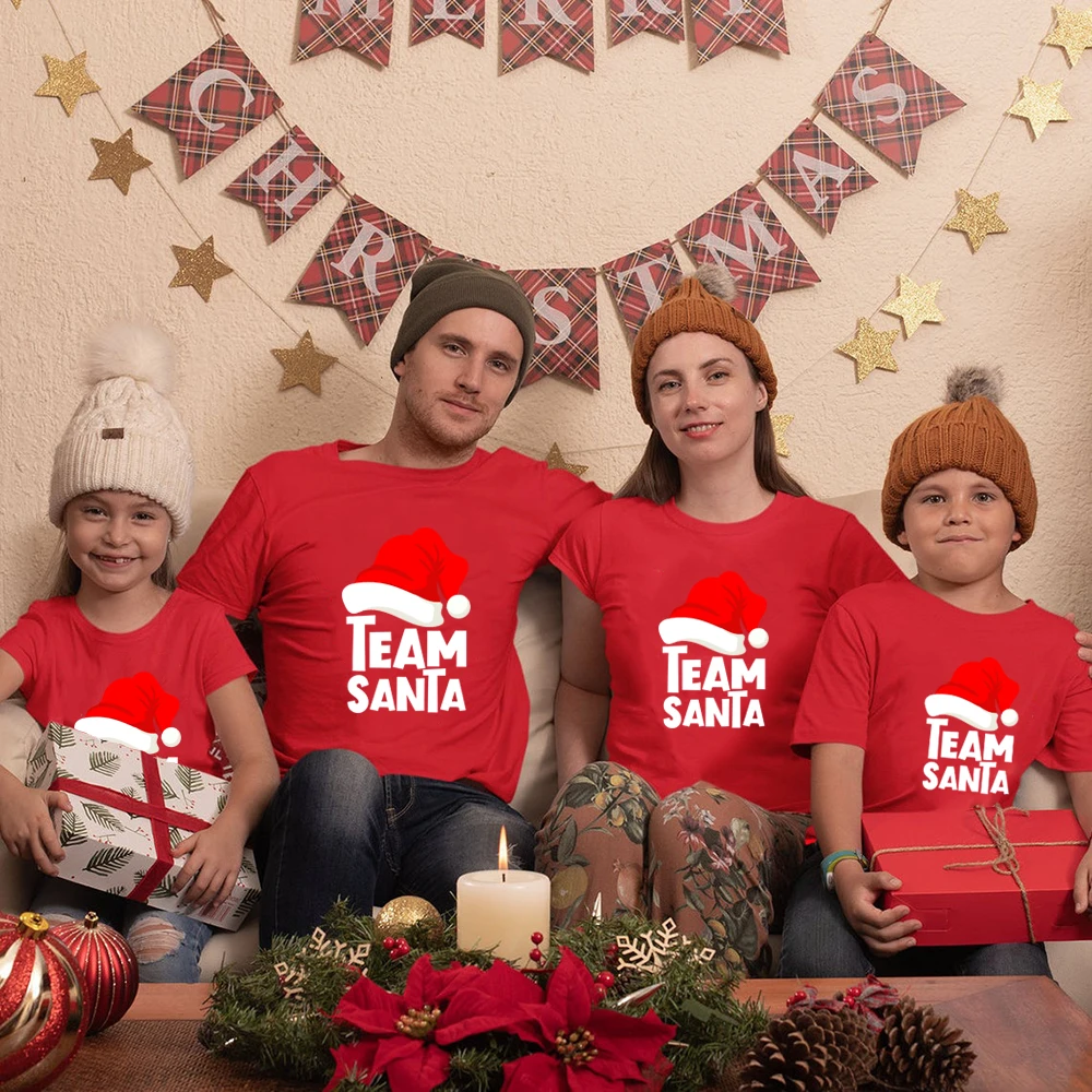Camisetas de manga corta con estampado de Pap&aacute; Noel para ni&ntilde;os, ropa a juego para Familia y Navidad, regalo de Navidad, 2020, 1 ud.-1