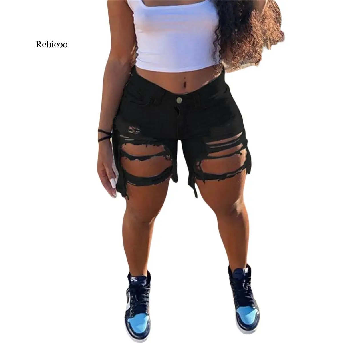 Женские рваные джинсовые шорты с дырками стильные со средней посадкой и