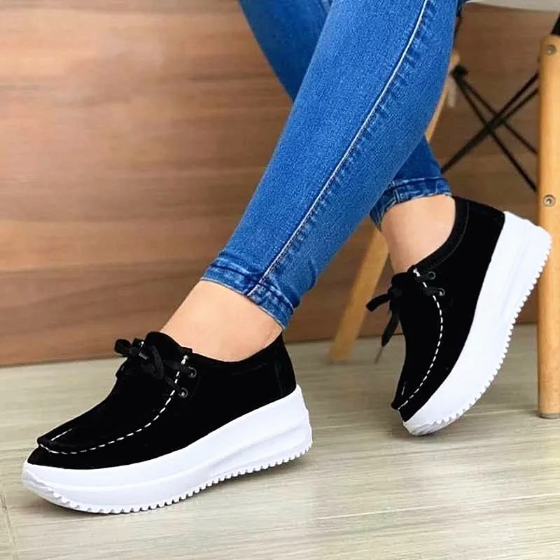 

New Design Ladies Casual Sports Shoes Cross-lace Thick-soled Breathable Black Comfortable Vulcanized Shoes Chaussure Femme