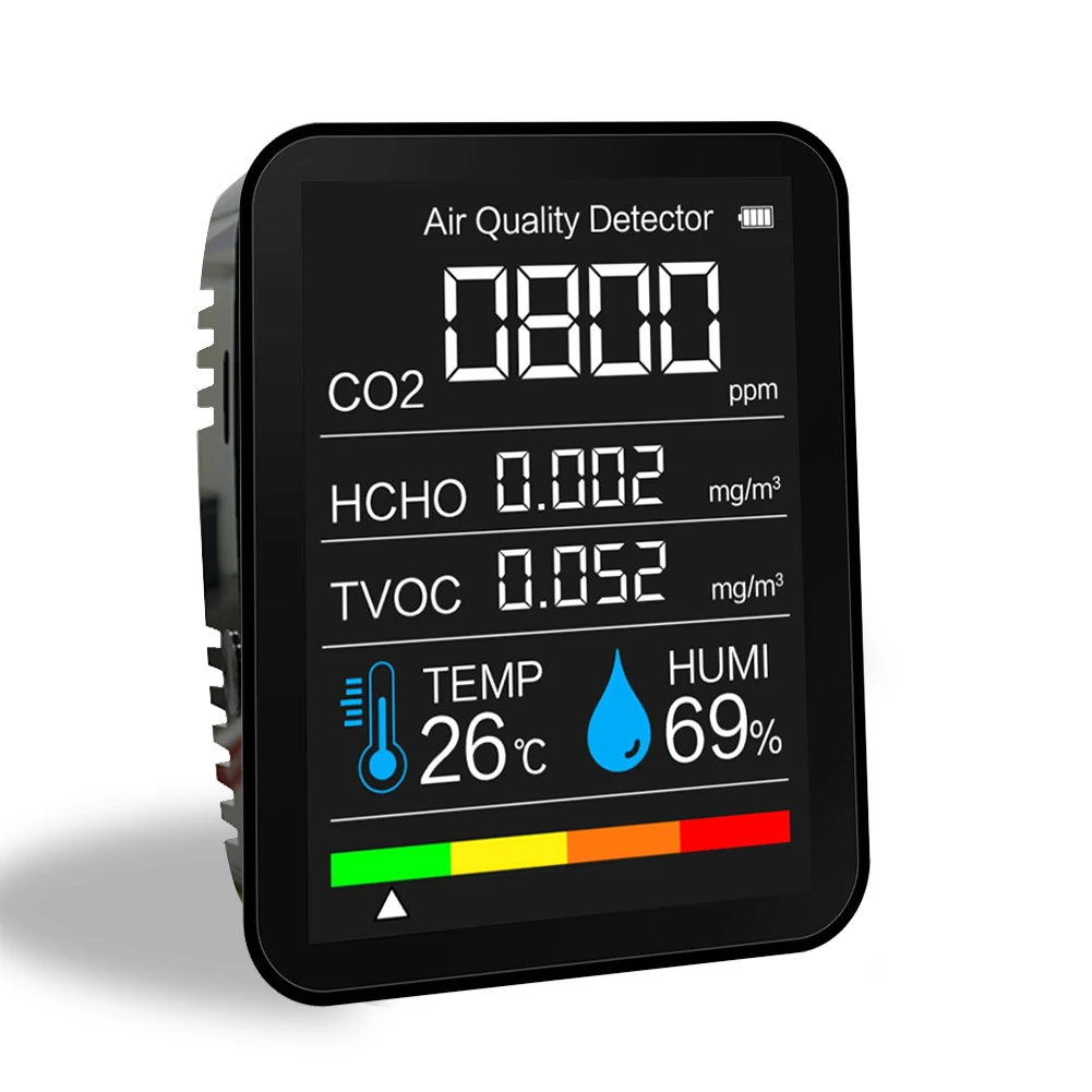 

5 in 1 Portable CO2 Meter Temperature Humidity Sensor Tester Air Quality Monitor Analyzer Carbon Dioxide Gas TVOC HCHO Detector