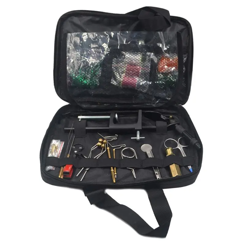 

Fly Fishing Tying Tools Kit In Skin Imitated Bag Including Vise Bobbin Holder Whip Finisher Half Hitch Tool