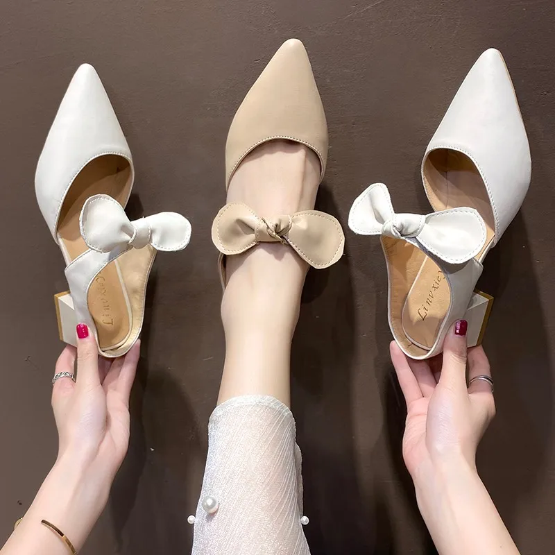 

Сандалии WOHDHE женские на высоком каблуке, современные босоножки с бантом, ремешок на щиколотке, туфли-лодочки, банкетная обувь, однотонные ле...