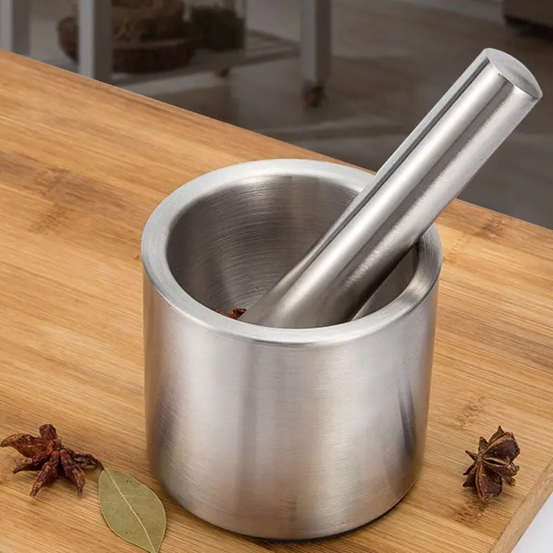 

Stainless Steel Kitchen Tool Pepper Mills Spice Grinder Pot Metal Ginder Herb Garlic Grater Masher Mortar And Pestle With Cover