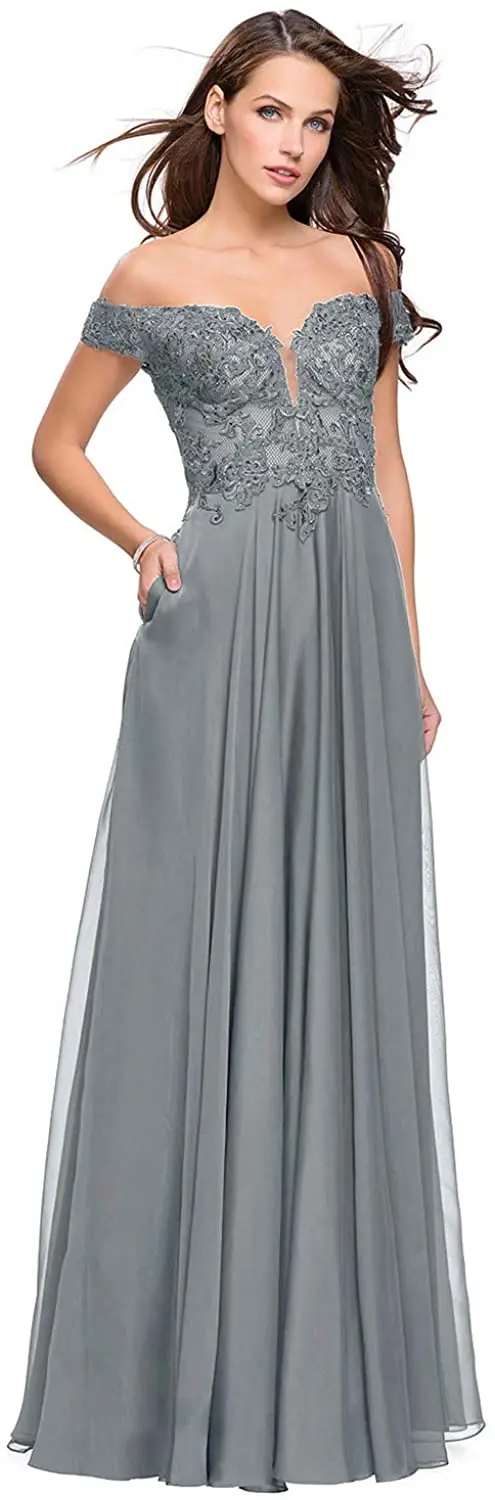 

Women's Off Shoulder Lace V Neck Prom Dresses Long Formal Evening Ball Gowns prom dresses bride-dress