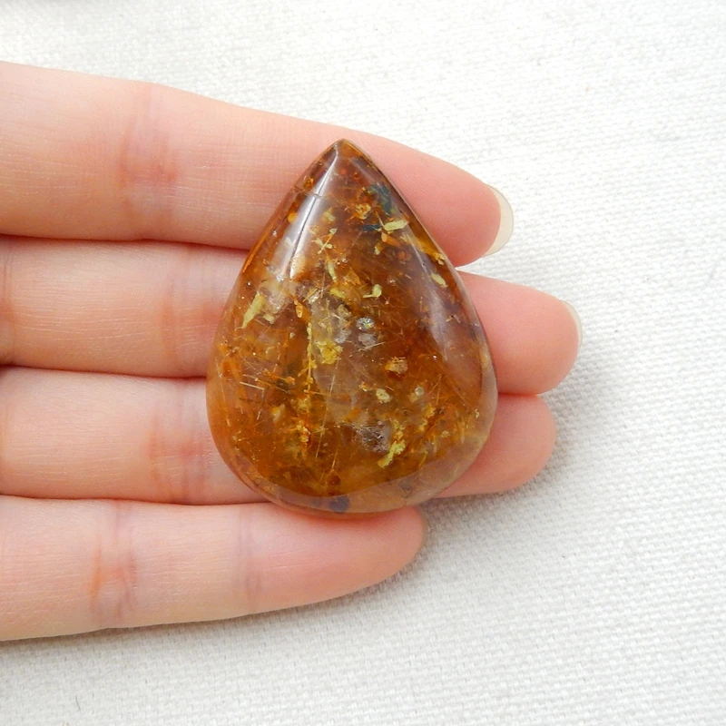 

Natural Stone Gold Rutilated Quartz Cabochon 43x33x10mm 19g Water Drop Shape Cabochon Can Be Drilled Hole