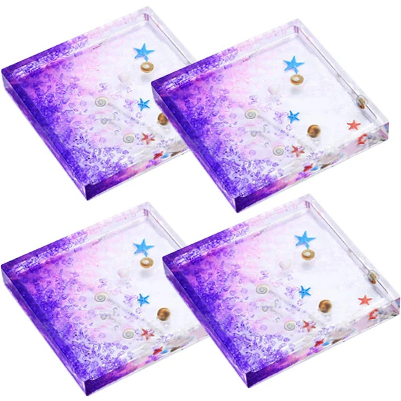 

8 Pcs Silicone Mold: 4 Pcs Square Molds & 4 Pcs Round Coaster Silicone Mold, for Casting with Resin, Cement