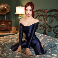 drozeno rompers long sleeved one neck slim fit home wear trousers high stretch round satin like one neck thermal underwear