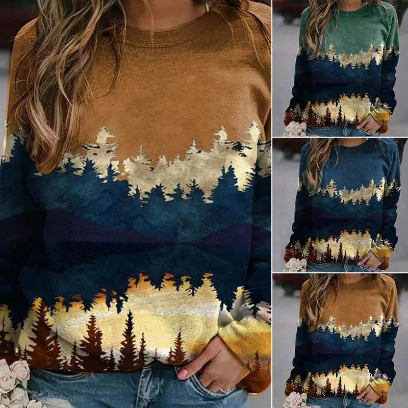 

Толстовка Женская, с принтом леса, длинным рукавом, размеры 2XL, 3XL