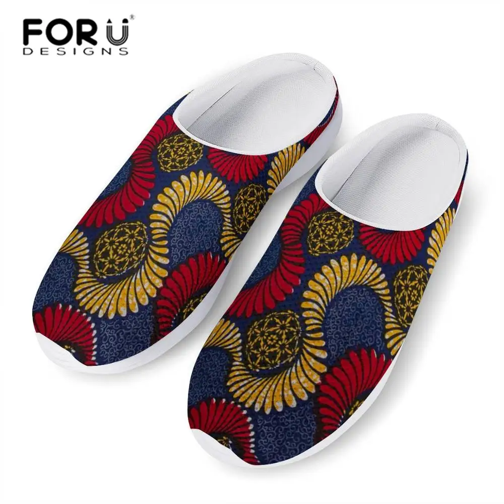 

FORUDESIGNS Traditional African Prints Slippers Women 2020 Casual Air Mesh Sandals Spring Beach Flat shoes Zapatos Mujer