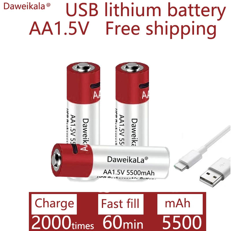 Daweikala Новый AA USB перезаряжаемый литий-ионный аккумулятор 1 5 в 5500 мАч/литий-ионный