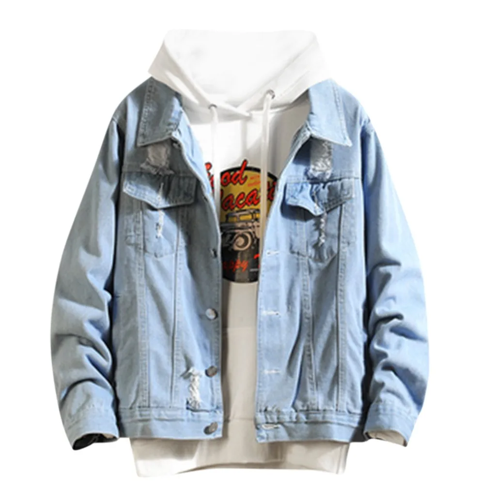 

Feitong Men Winter Jacket 2020 Autumn Winter Casual Long Sleeve Denim Jacket Fashion Cool Hole Coats